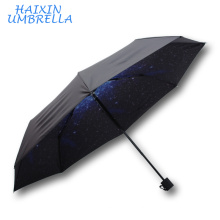 Schwarz Gummi Heißer Verkauf Sonnenschutz Anti-UV Schöne Billig Mode Sternenhimmel 3 Falten Regenschirm Für Geschenk